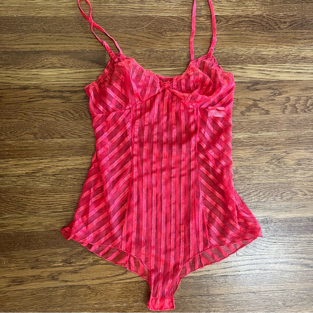 vintage Teddy sheer lingerie Red sexy 32 S M 80s